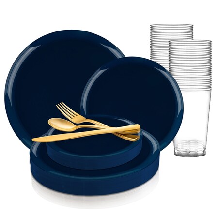 Smarty Had A Party Navy Flat Round Disposable Plastic Wedding Value Set, 360PK 830-N-VS60